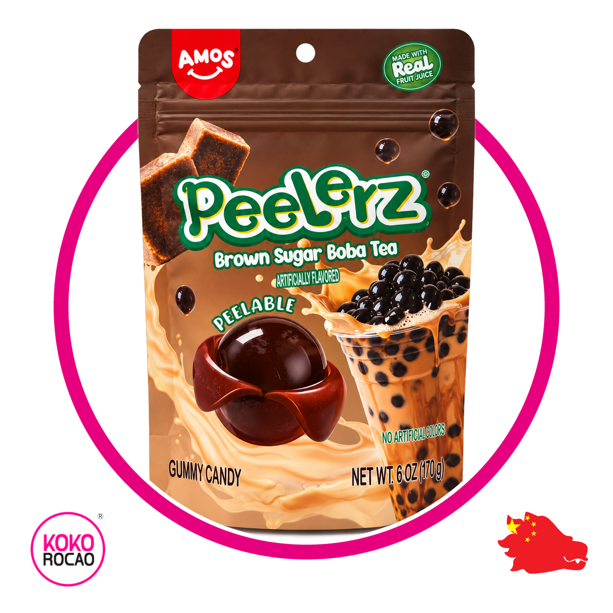 AMOS PEELERZ BROWN SUGAR BOBA TEA GUMMY BOLSA 170G