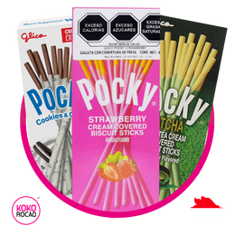 PAQUETE DE 3 POCKY FRESA + MATCHA + COOKIES
