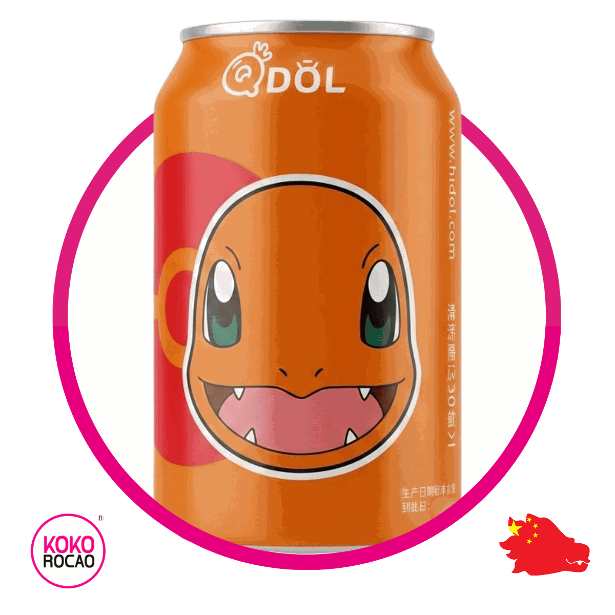 Lata de QDOL Charmander Lychee Sparkling Water 330 ml