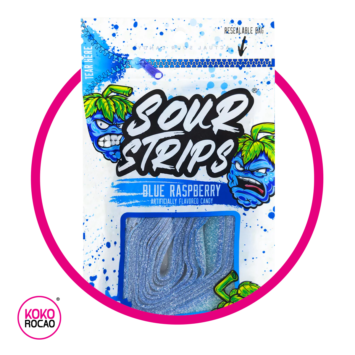 Bolsa de Sour Strips Blue Raspberry 96 g