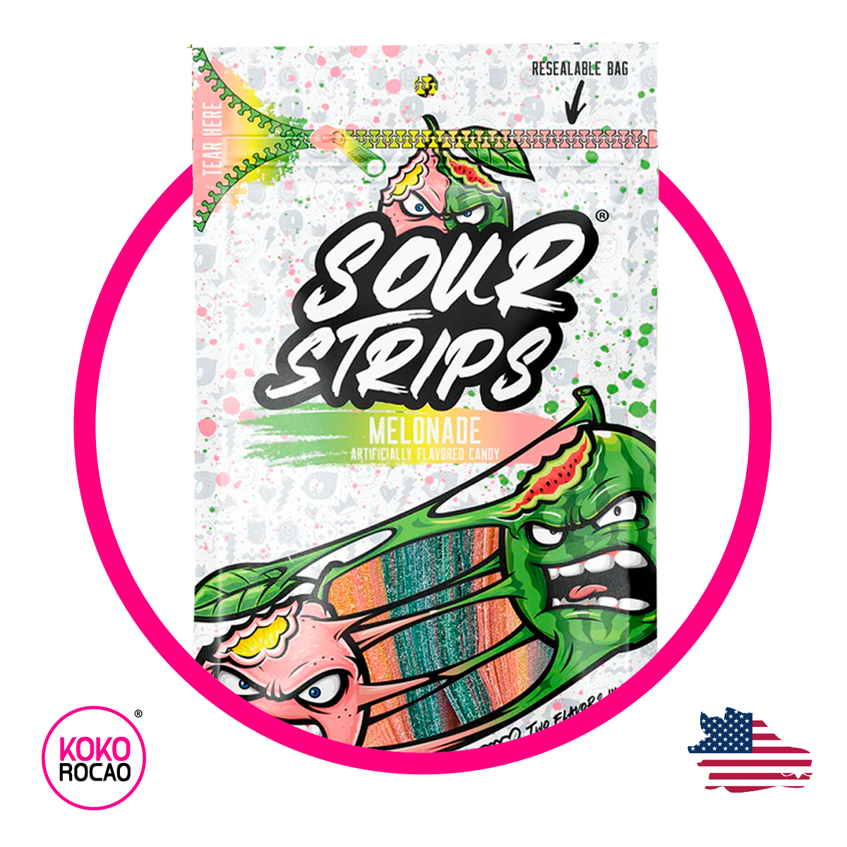 Bolsa de Sour Strips Melonade 96 g
