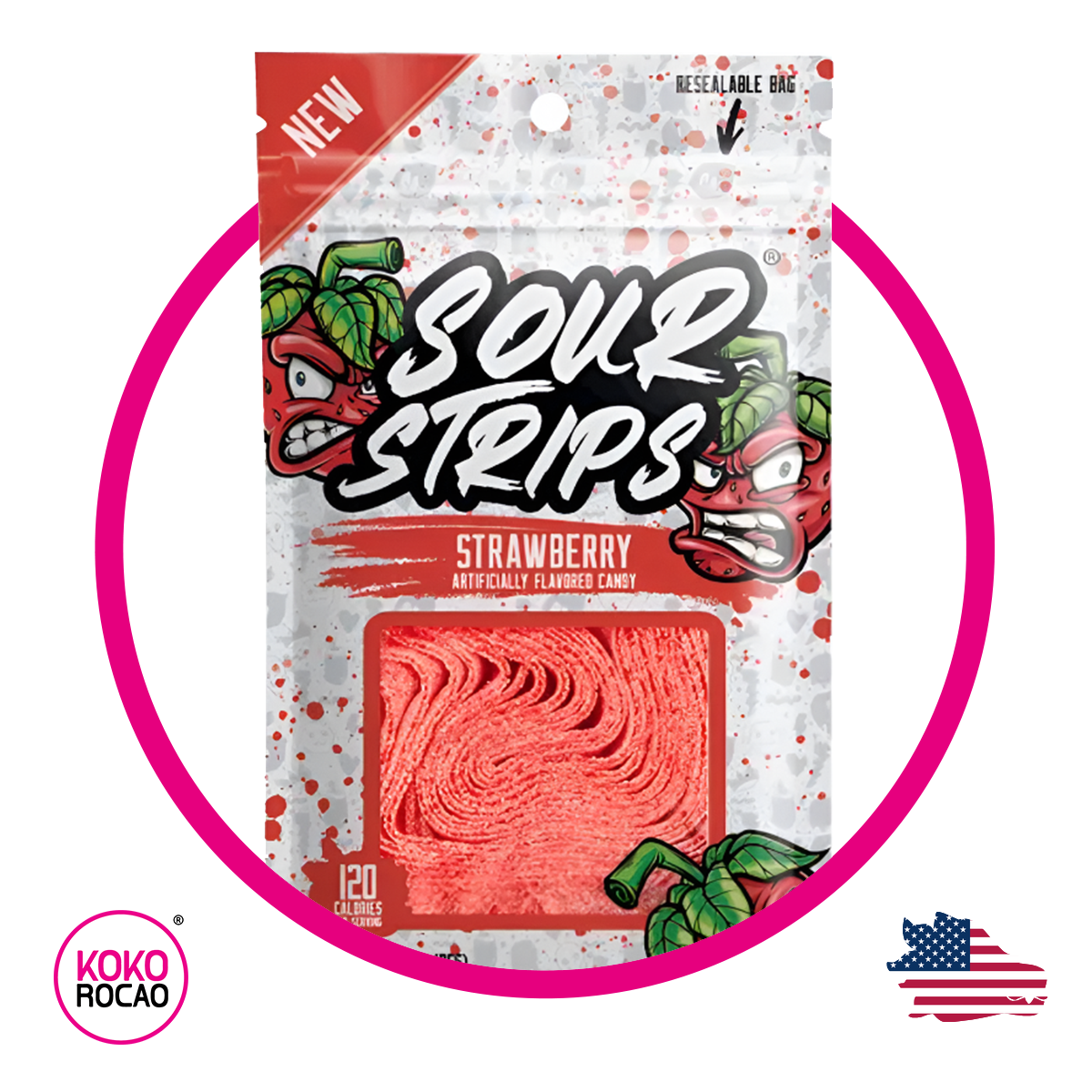 Bolsa de Sour Strips Strawberry 96 g