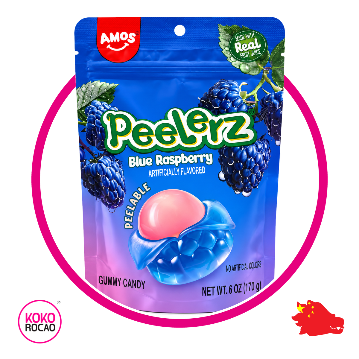AMOS PEELERZ BLUE RASPBERRY GUMMY BOLSA 170G