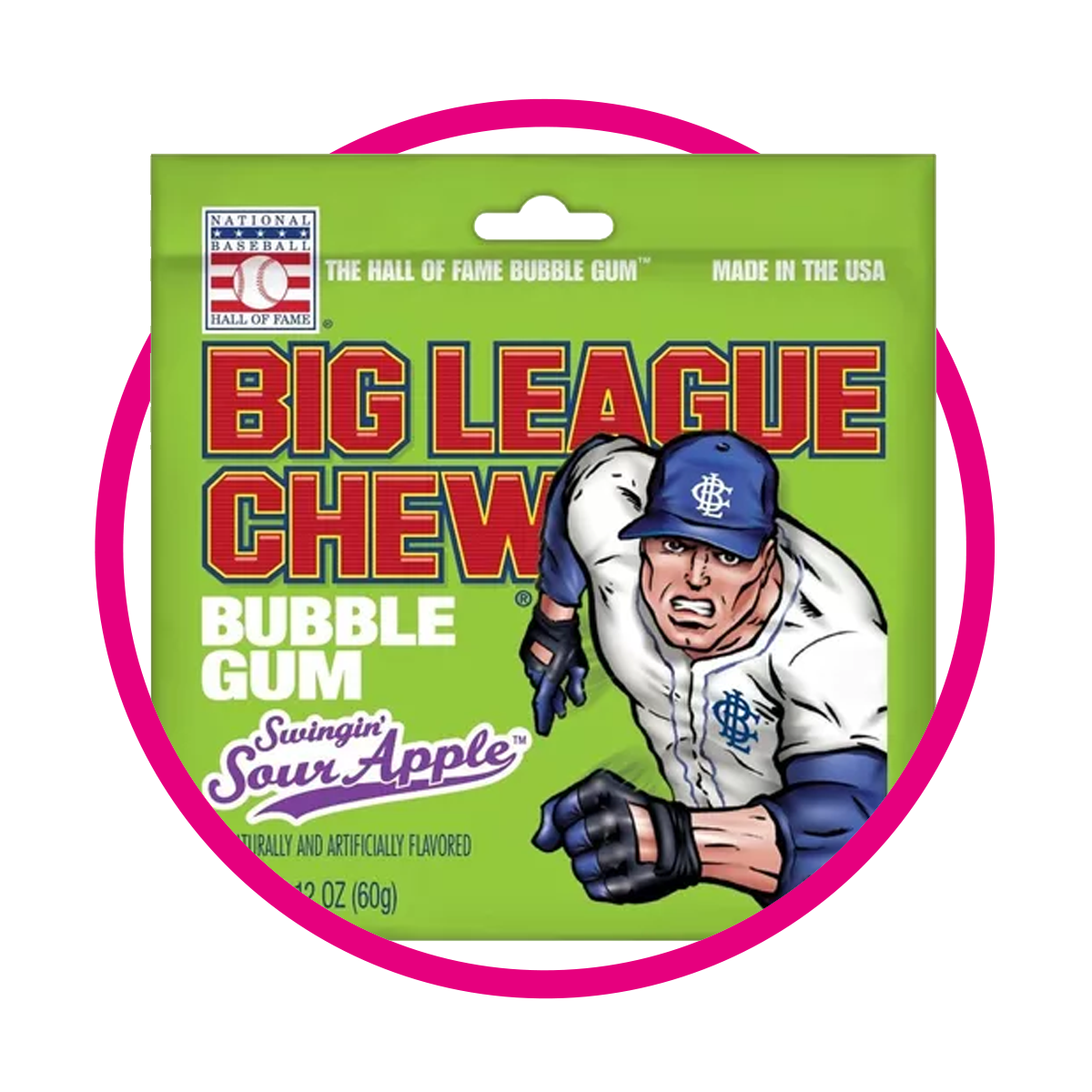 Bolsa de Big League Sour Apple Bubble Gum 60 g