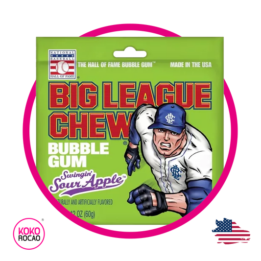 Bolsa de Big League Sour Apple Bubble Gum 60 g