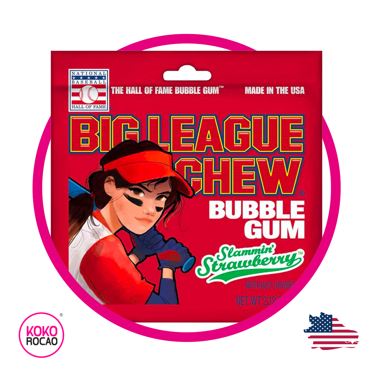Bolsa de Big League Strawberry Bubble Gum 60 g
