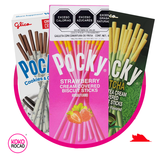 PAQUETE DE 3 POCKY FRESA + MATCHA + COOKIES