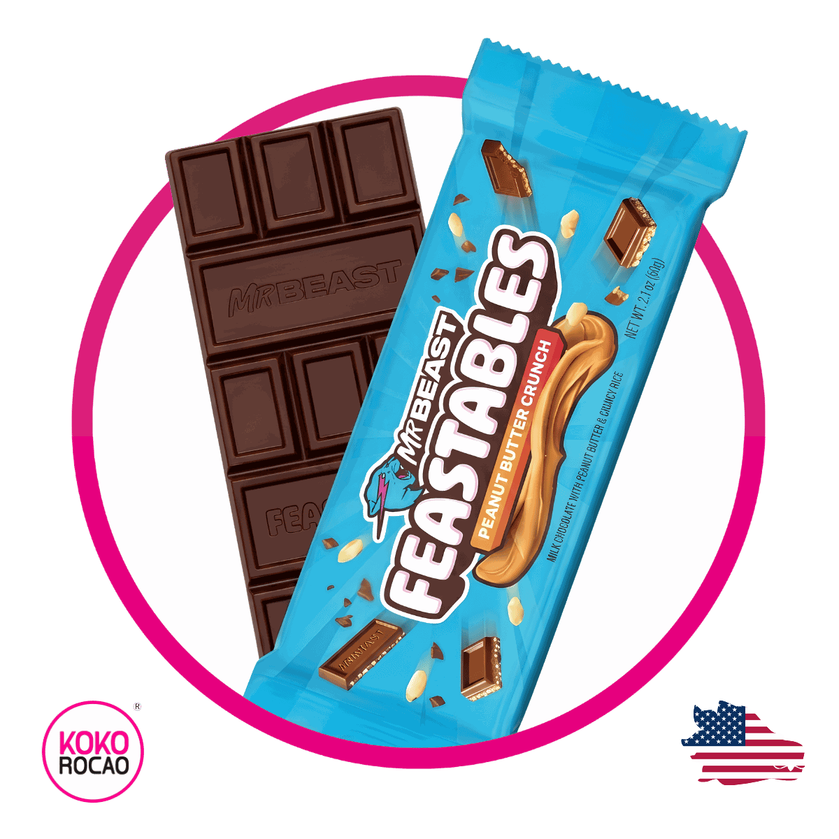 Barra de Feastables Mr Beast Peanut Butter Crunch 60 g