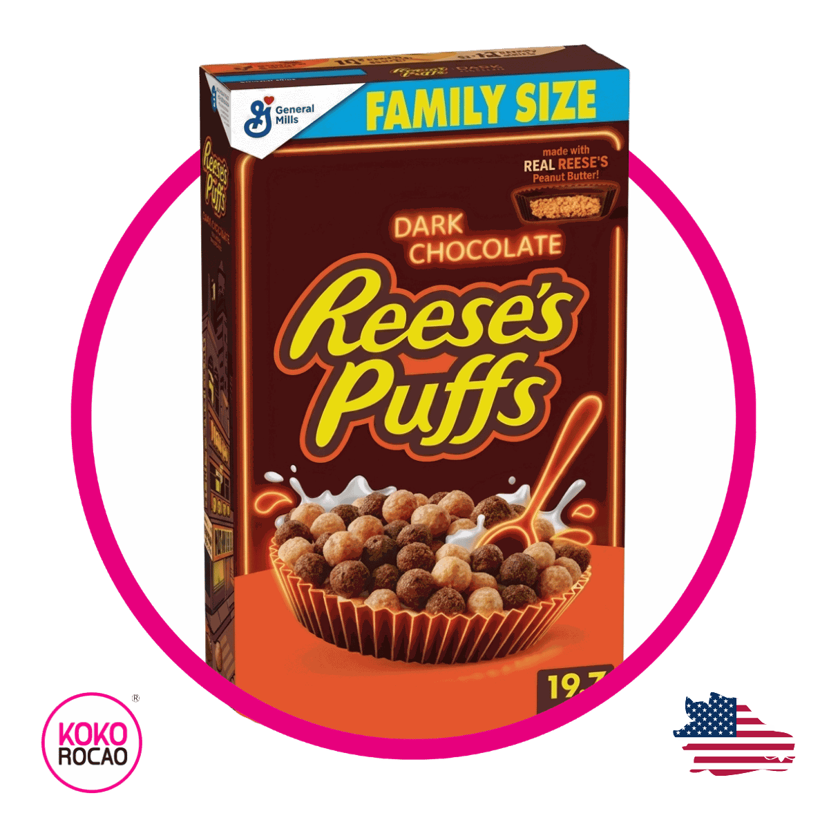 Caja de General Mills Reese's Puffs Dark 558 g