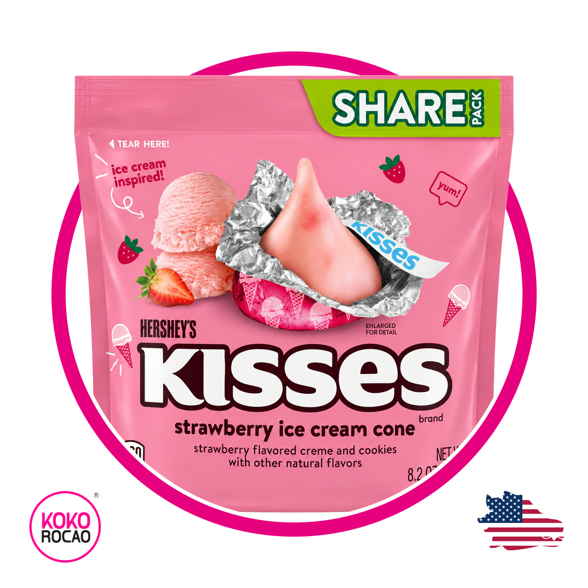 HERSHEYS KISSES STRAWBERRY ICE CREAM CONE BOLSA 232G