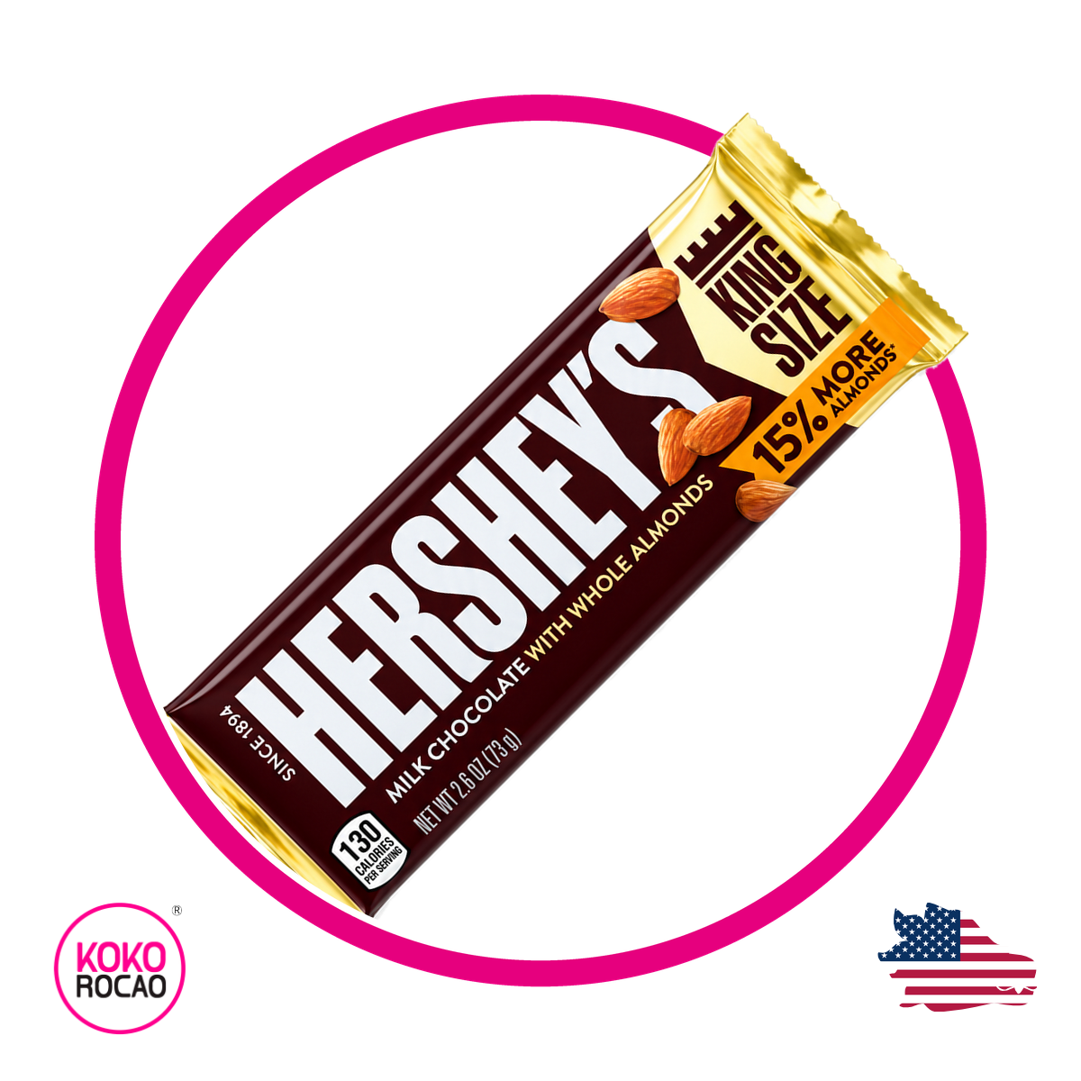 HERSHEYS WHOLE ALMONDS CHOCOLATE PIEZA 73GR