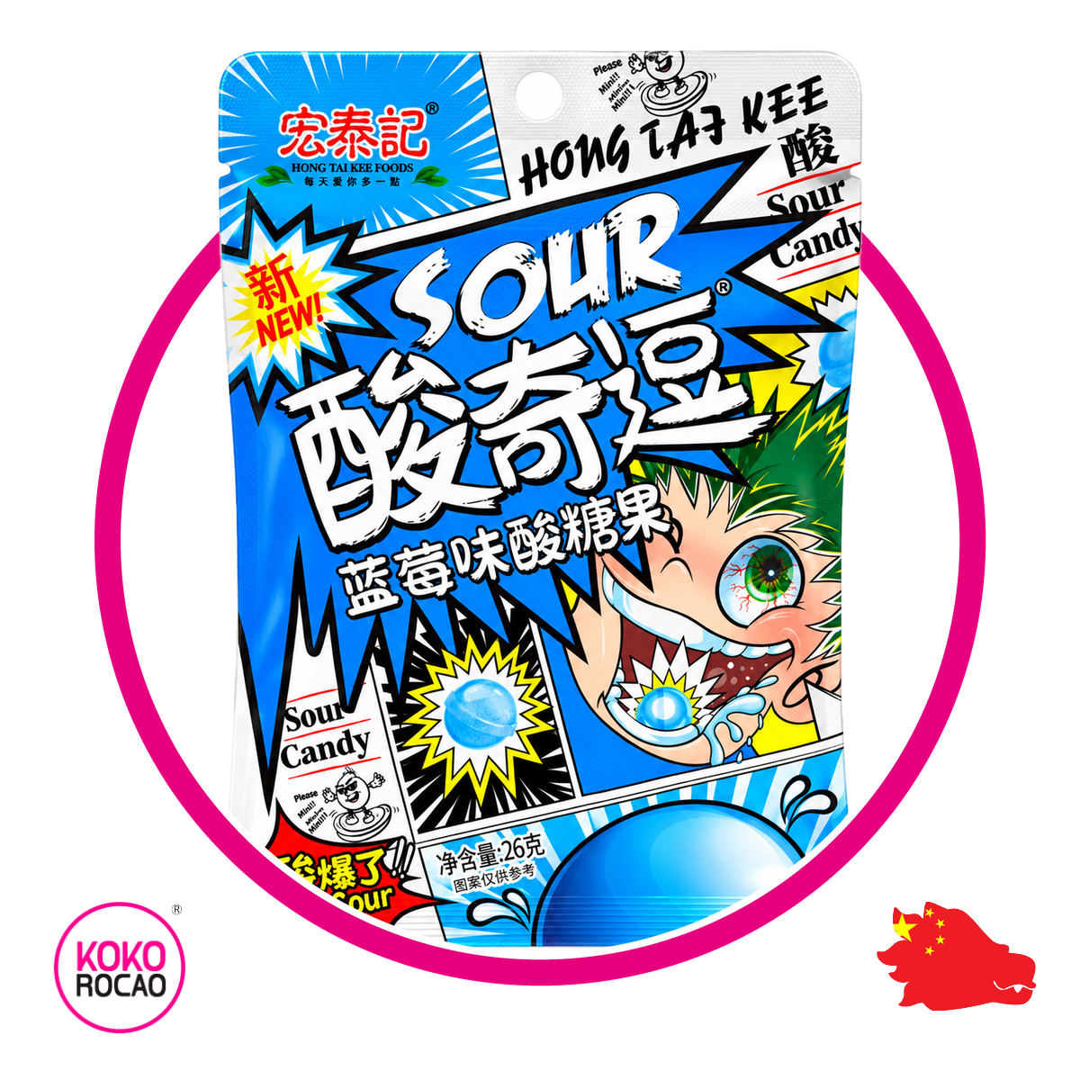 Bolsa de Hong Taj Kee Sour Blue Berry 26 g