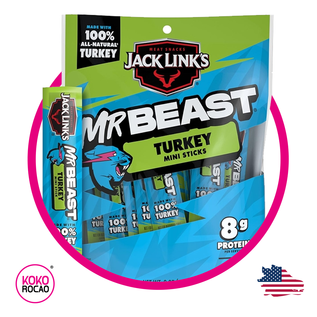 Bolsa de Jack Links Mr Beast Turkey Mini Sticks 170 g