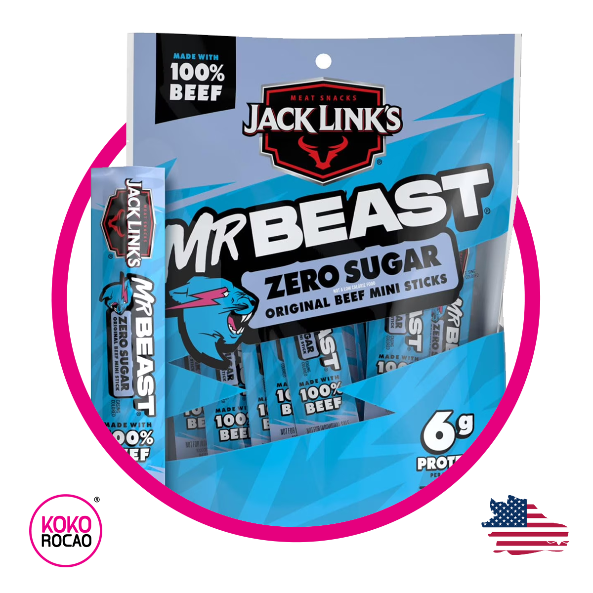 Bolsa de Jack Links Mr Beast Zero Sugar Mini Sticks 170 g