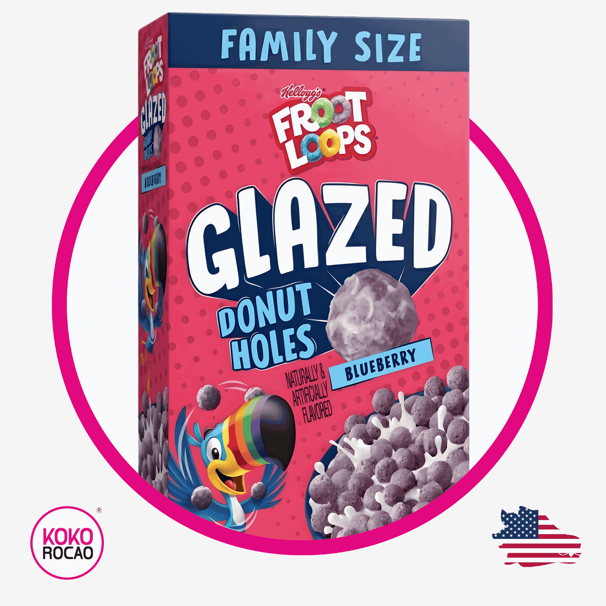 Caja de Kelloggs Froot Loops Glazed Donut Holes 504 g