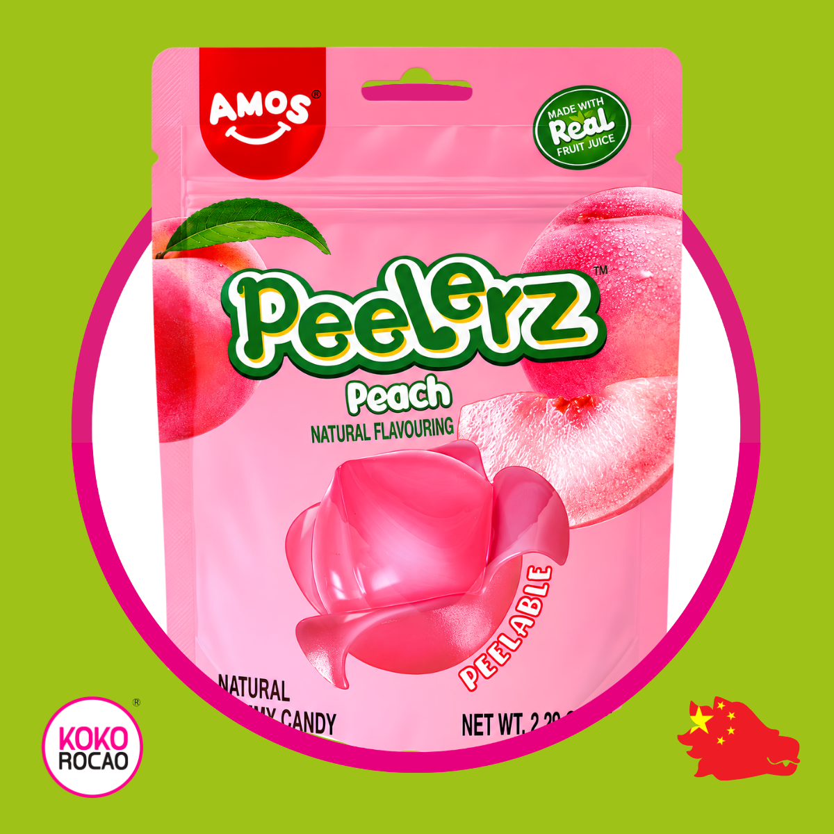 AMOS PEELERZ PEACH GUMMY BOLSA 65G