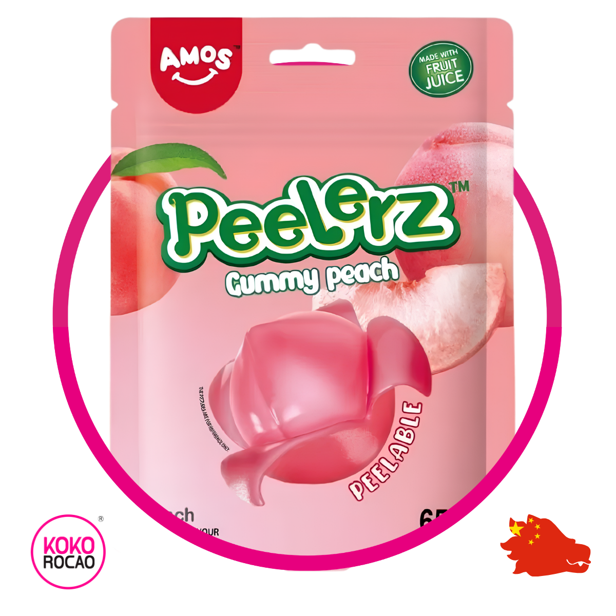 AMOS PEELERZ PEACH GUMMY BOLSA 65G