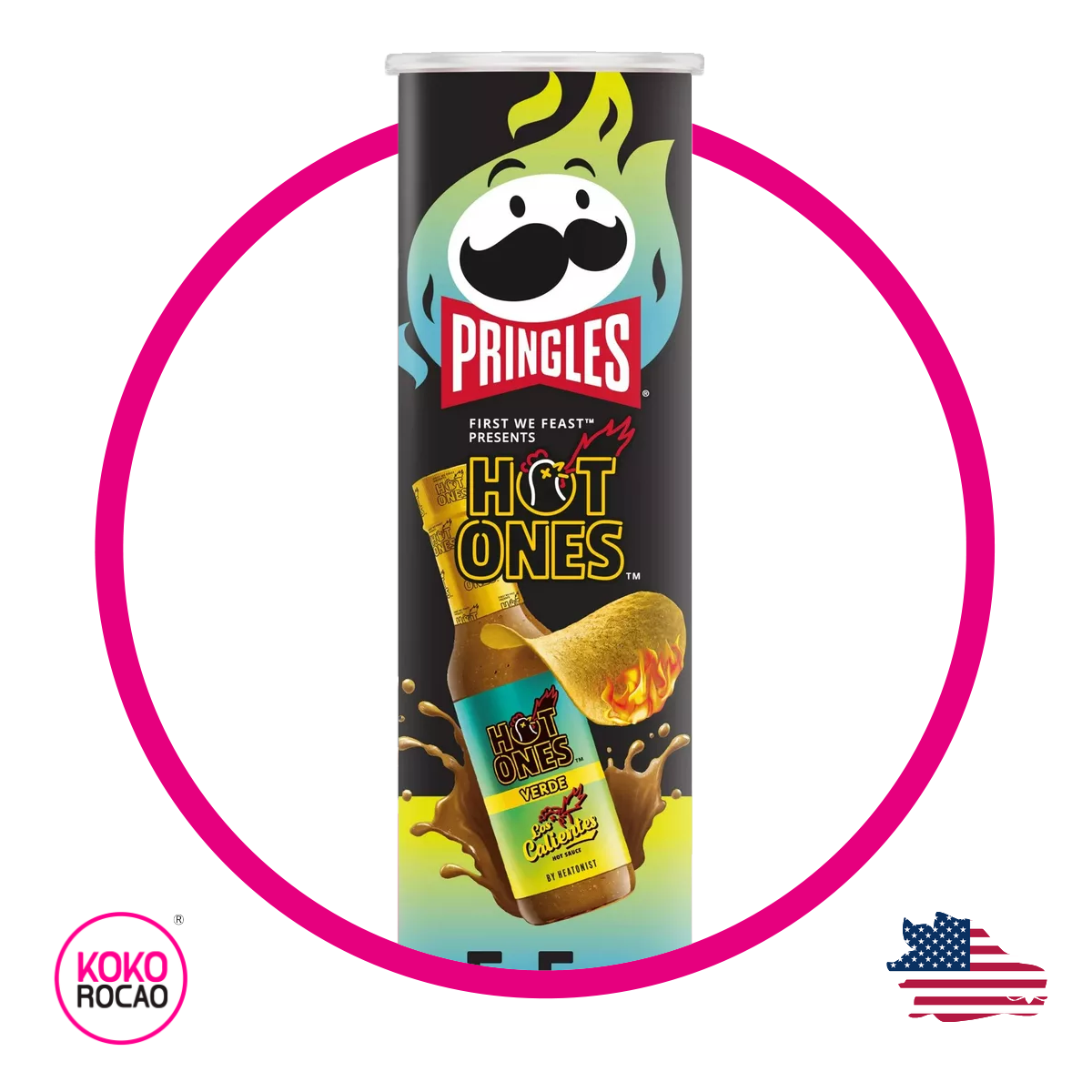 Lata de Pringles Hot Ones Green Saulce 158 g