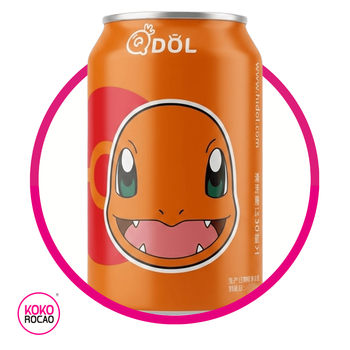 Lata de QDOL Charmander Lychee Sparkling Water 330 ml