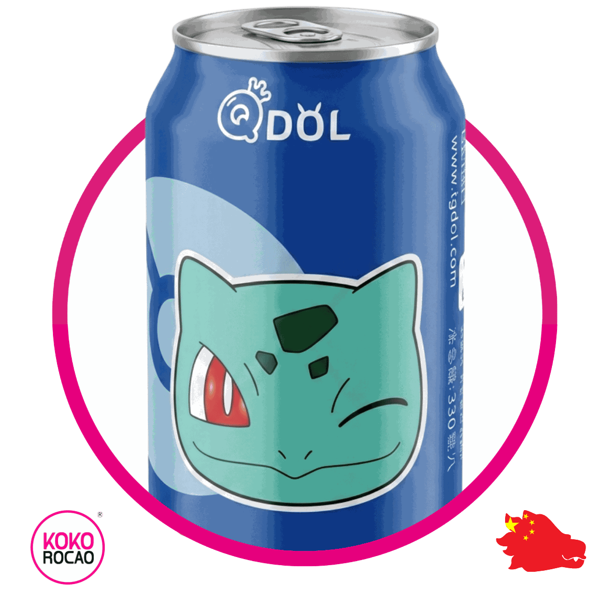 Lata de QDOL Bulbasaur Grape Sparkling Water 330 ml