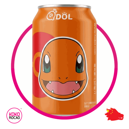 Lata de QDOL Charmander Lychee Sparkling Water 330 ml