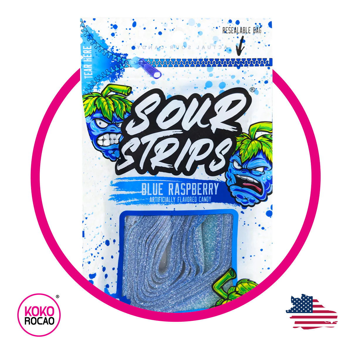 Bolsa de Sour Strips Blue Raspberry 96 g