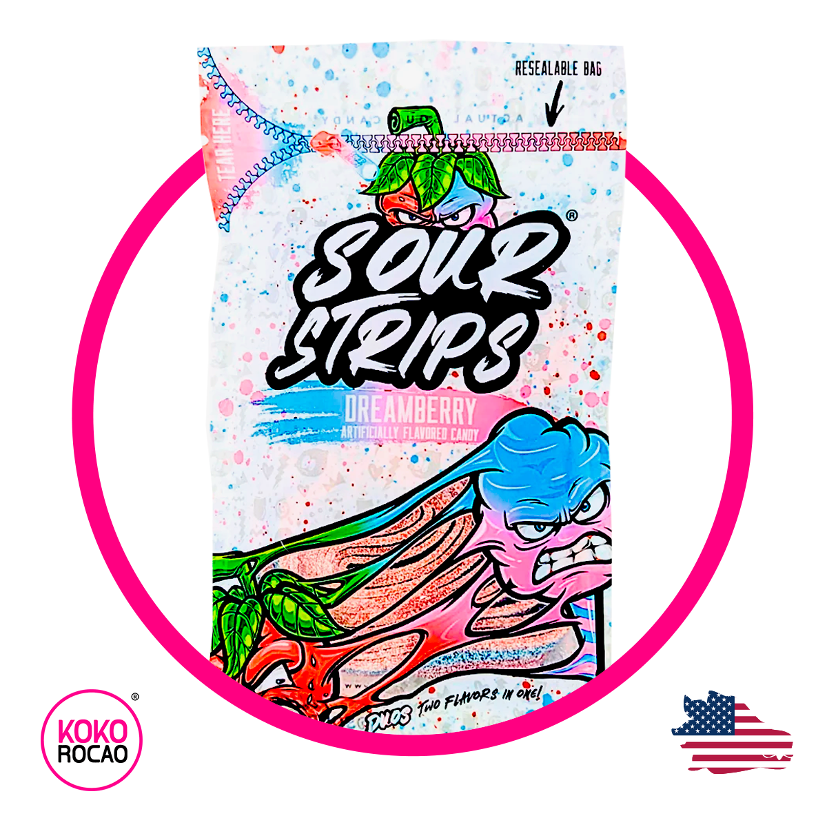 Bolsa de Sour Strips Dreamberry 96 g