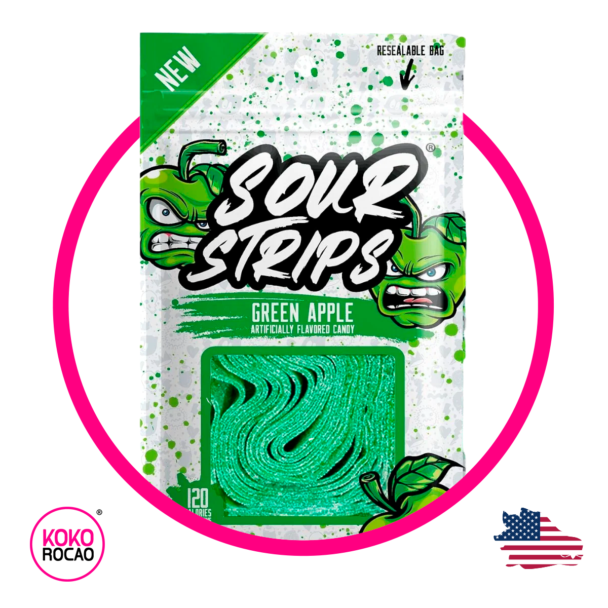 Bolsa de Sour Strips Green Apple 96 g