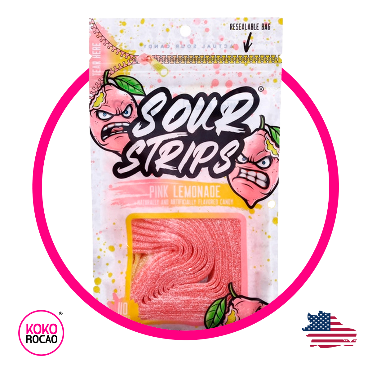 Bolsa de Sour Strips Pink Lemonade 96 g