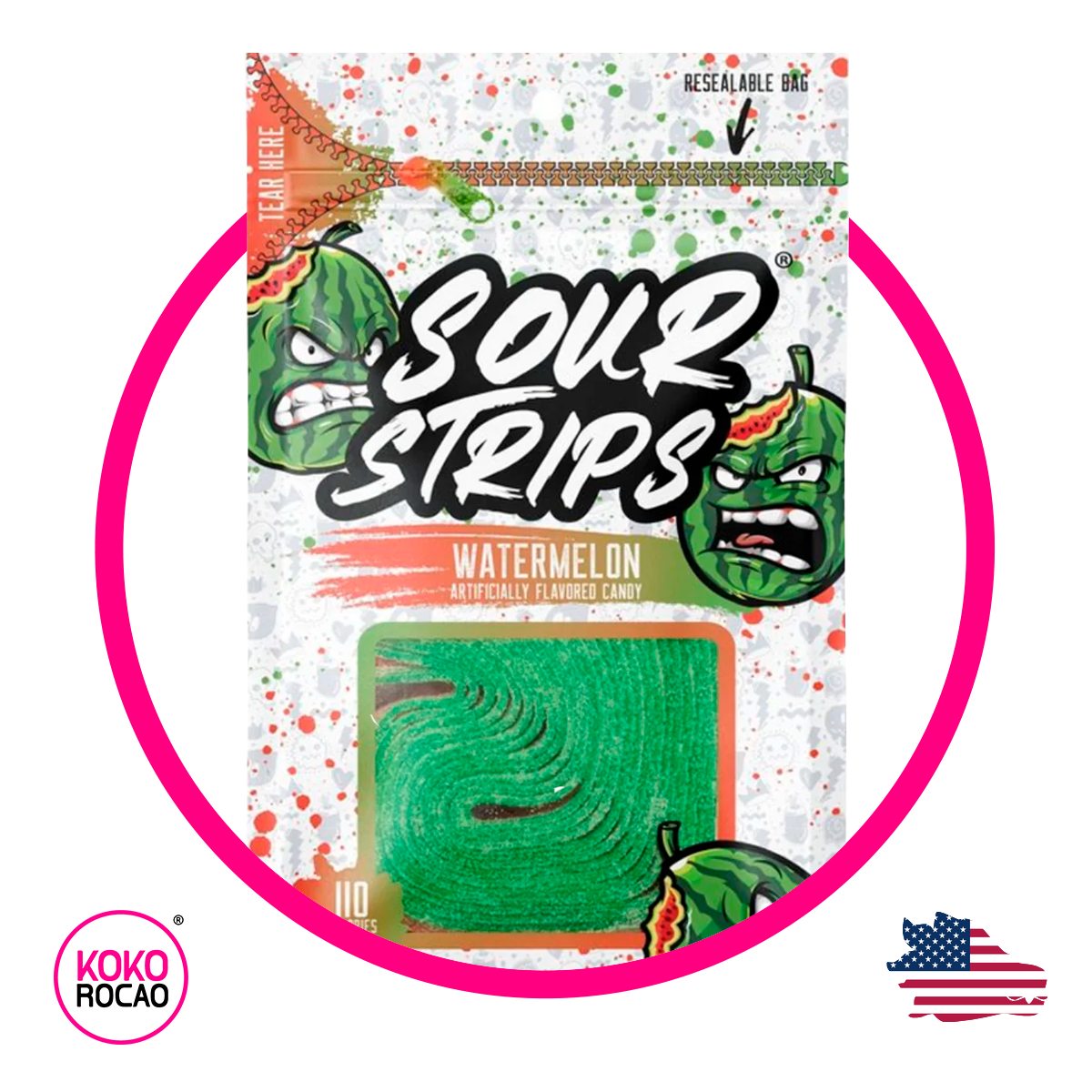 Bolsa de Sour Strips Watermelon 96 g
