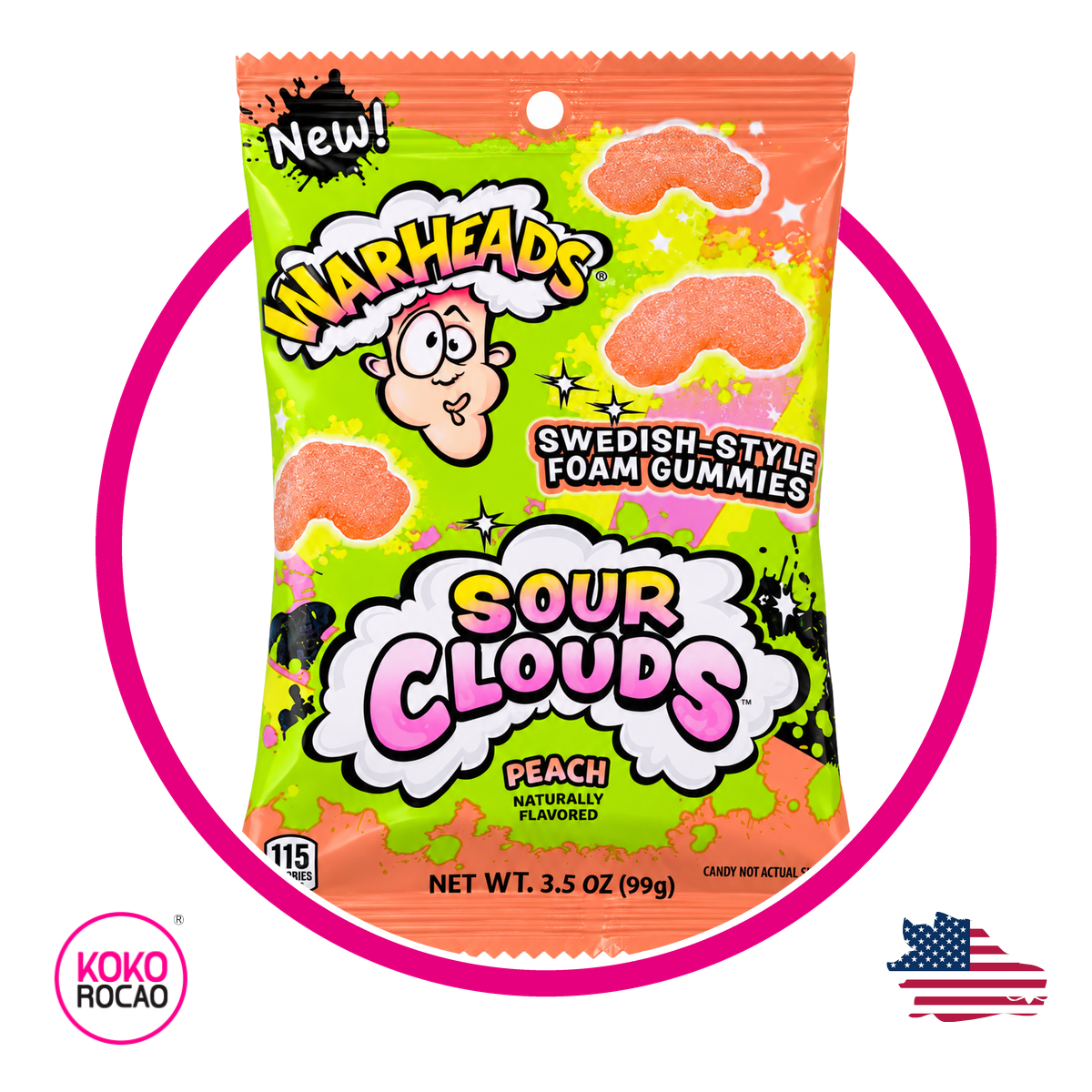 WARHEADS SOUR CLOUDS PEACH GUMMY BOLSA 99G