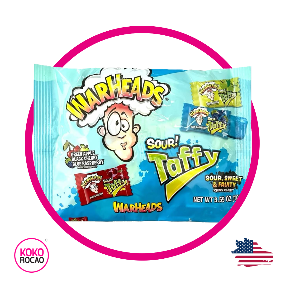 Bolsa de Warheads Sour Taffy Azul 102 g