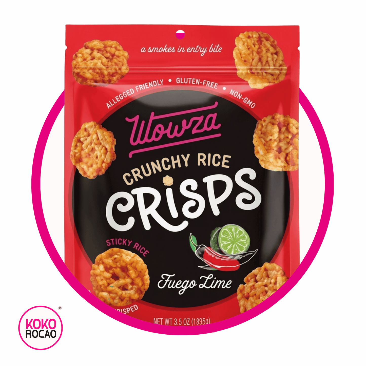 Bolsa de Wowza Crunchy Rice Crisps Fuego Lime 100