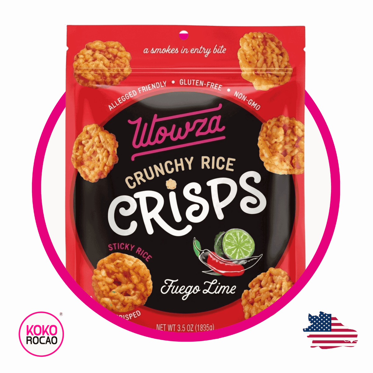Bolsa de Wowza Crunchy Rice Crisps Fuego Lime 100